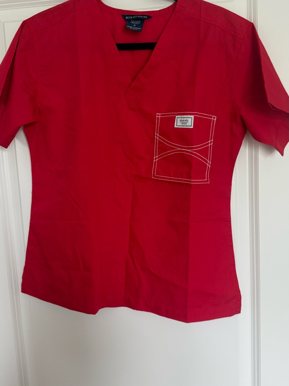 Blue Sky Red V-Neck Medical Scrub Top